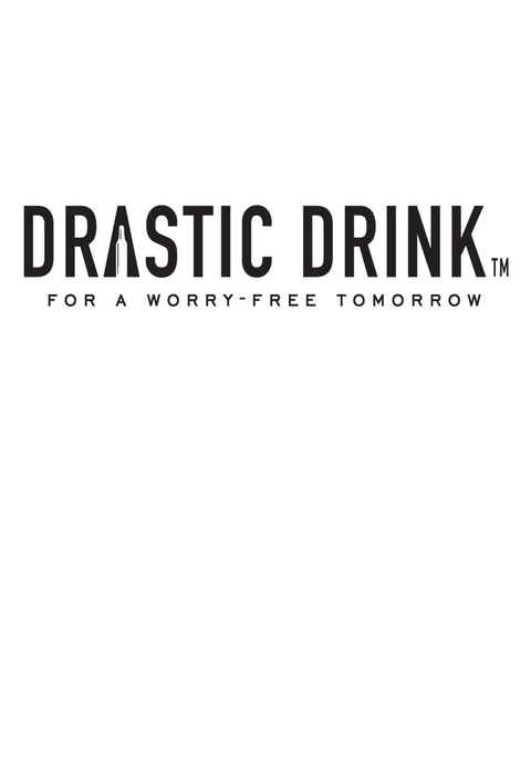 Logo for 'Drastic Drink' with tagline on a white background